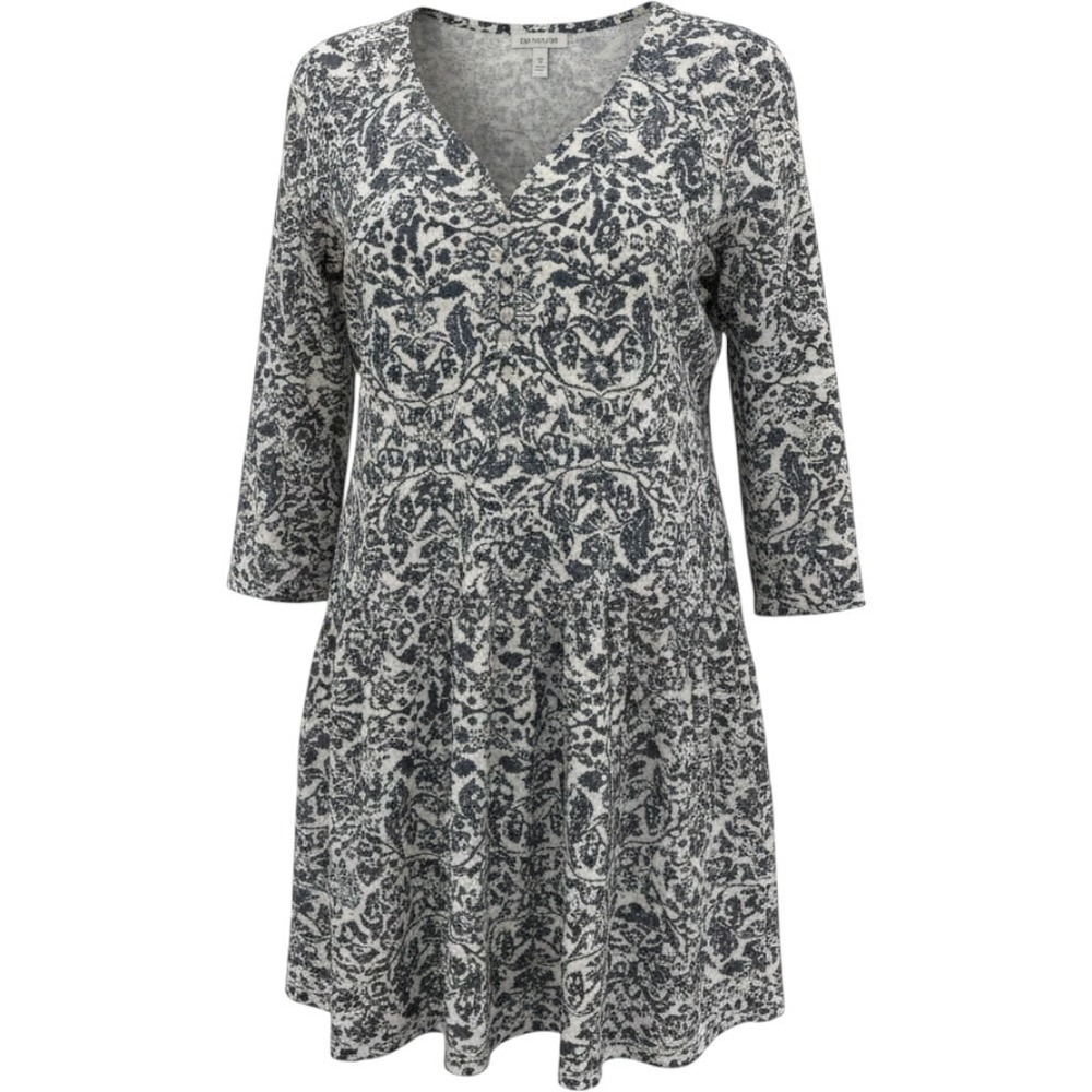 Peruvian Connection Blue Floral Dress XS Cotton Blend Lightweight 3/4 Sleeve